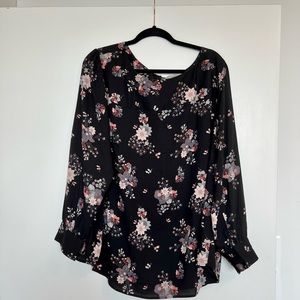 LOFT Plus Floral Black Blouse